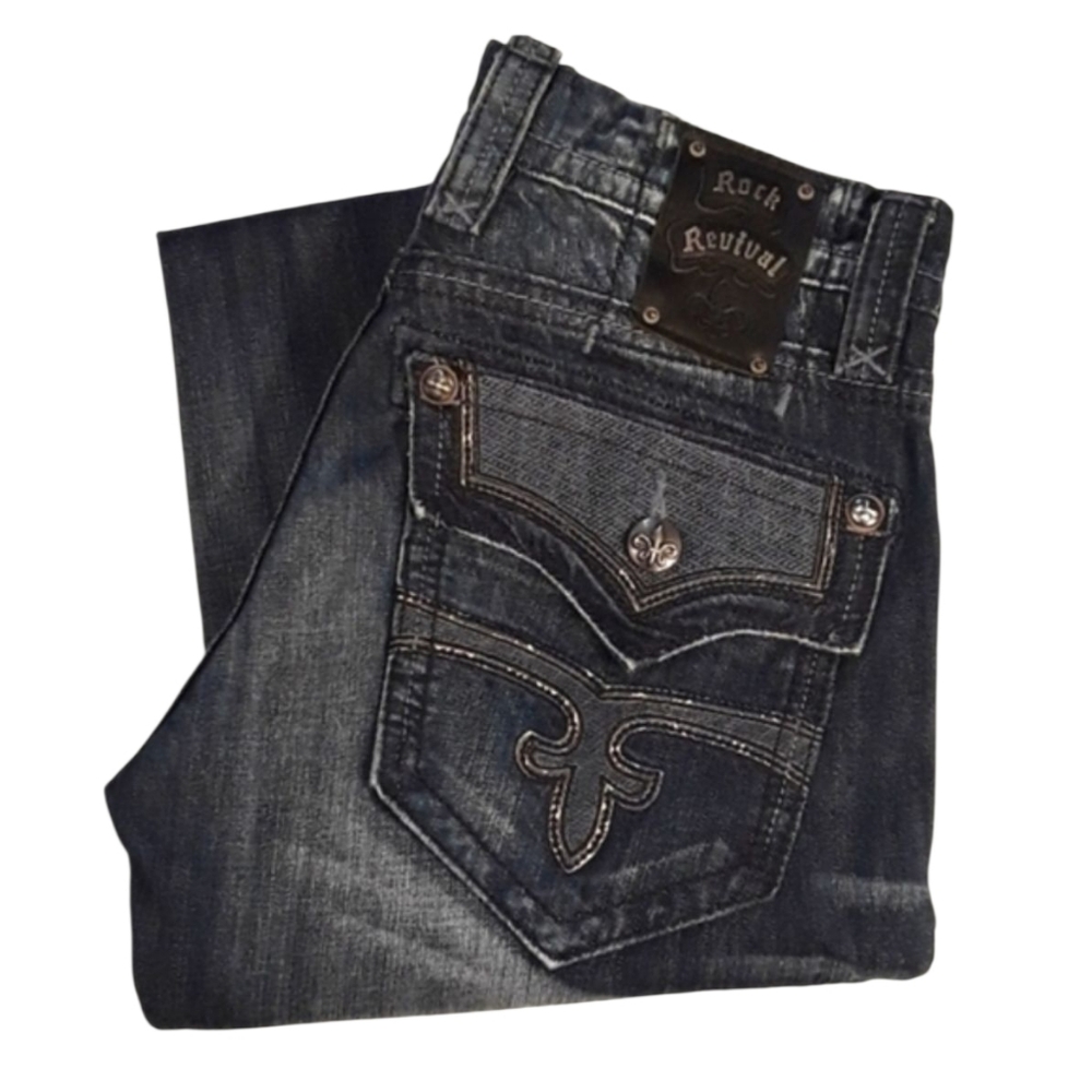 💥Rock Revival Leon Straight Fit Jeans. Men's Size: Waist 32x34 Inseam.